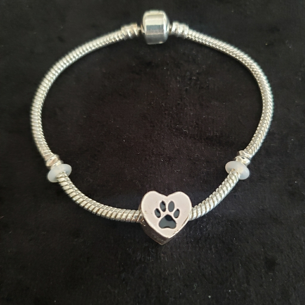 Paw print heart charm bracelet